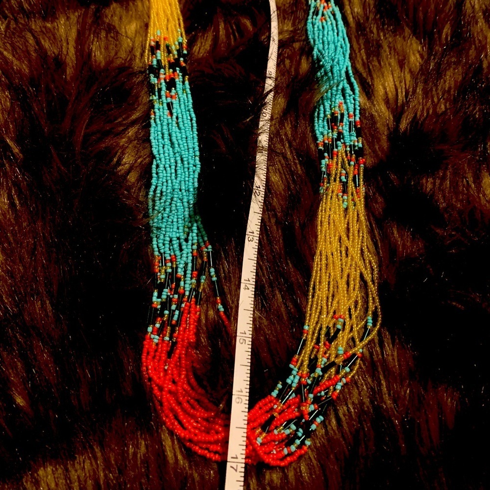 Native American style multi head long statement piece neclaces with earrings
